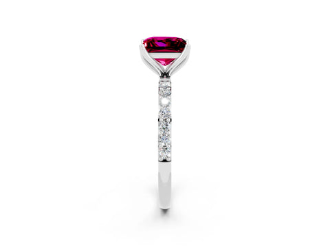 White gold Princess Cut Garnet Solitaire Engagement Ring with Pavé Band and Prong Setting_2