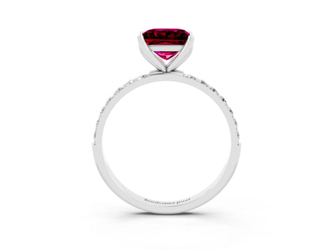 White gold Princess Cut Garnet Solitaire Engagement Ring with Pavé Band and Prong Setting_3