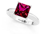 White gold Princess Cut Garnet Solitaire Engagement Ring with Round Band and Four-Prong Setting_1