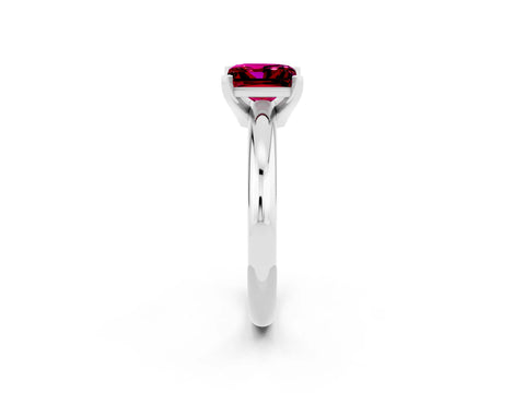 White gold Princess Cut Garnet Solitaire Engagement Ring with Round Band and Four-Prong Setting_2