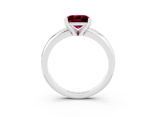 Platinum Princess Cut Garnet Solitaire Engagement Ring with Round Band and Four-Prong Setting
