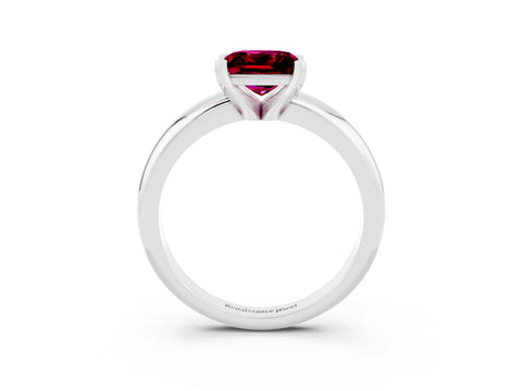 White gold Princess Cut Garnet Solitaire Engagement Ring with Round Band and Four-Prong Setting_3