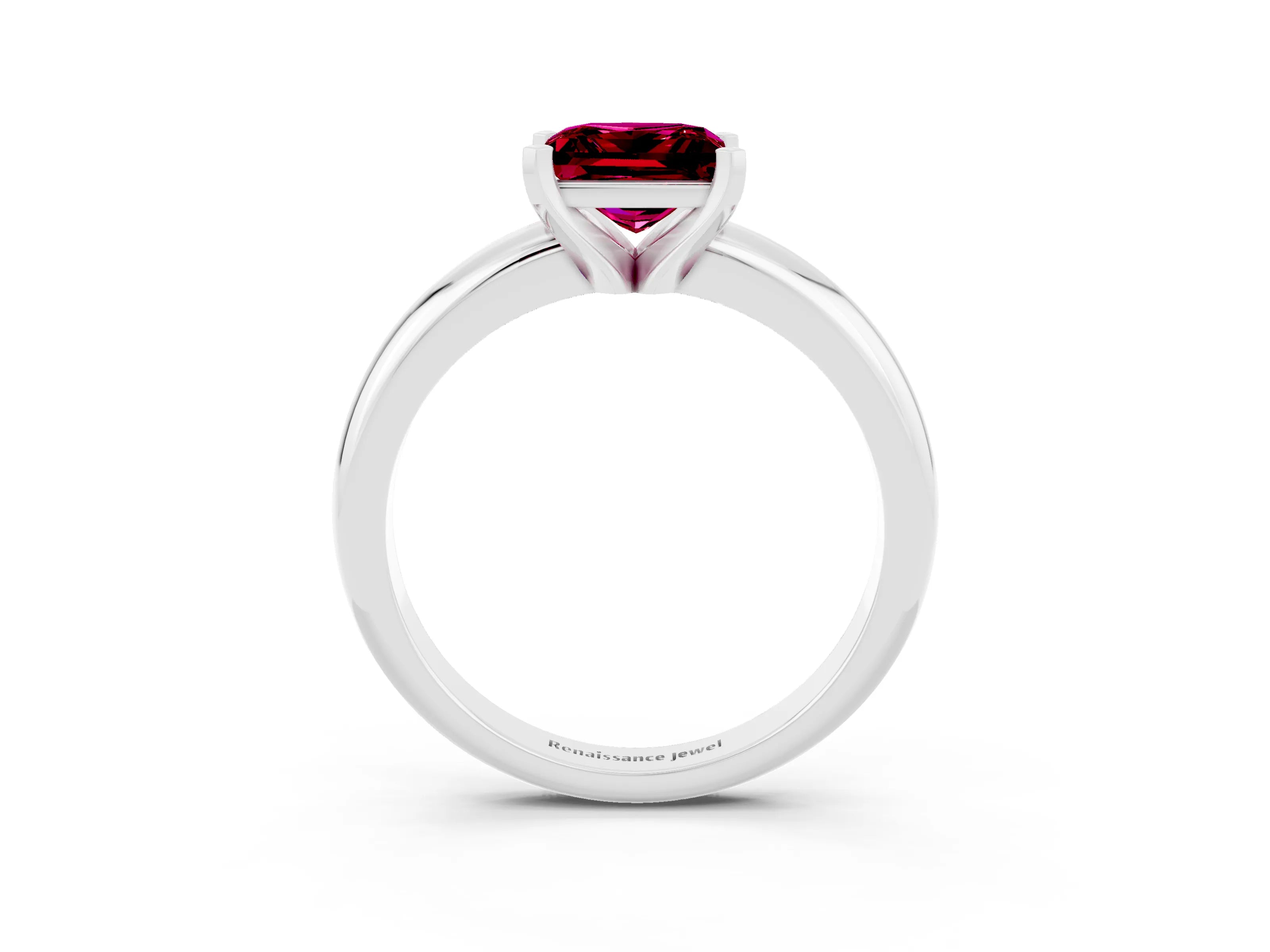 White gold Princess Cut Garnet Solitaire Engagement Ring with Round Band and Four-Prong Setting_3