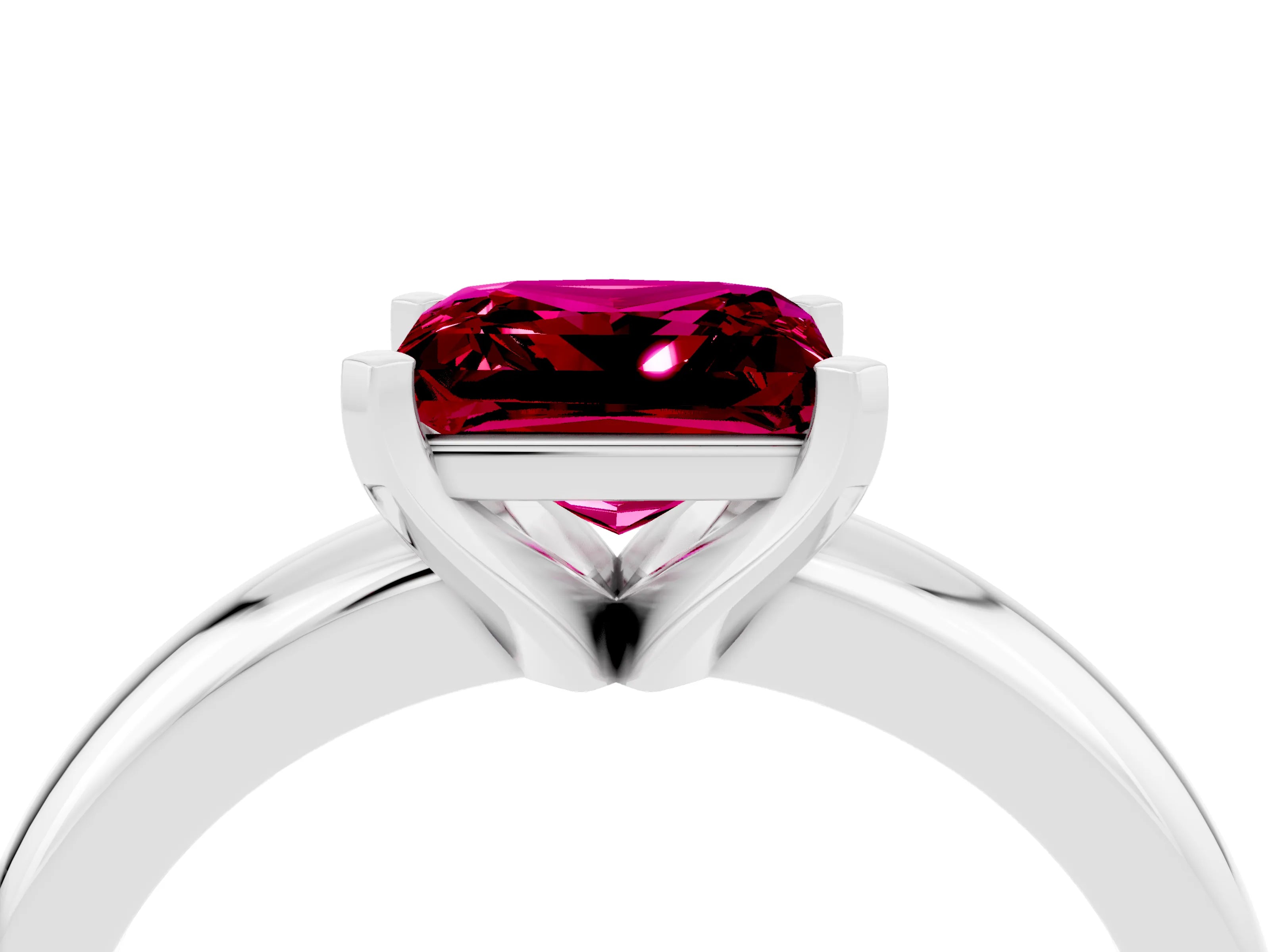 White gold Princess Cut Garnet Solitaire Engagement Ring with Round Band and Four-Prong Setting_4