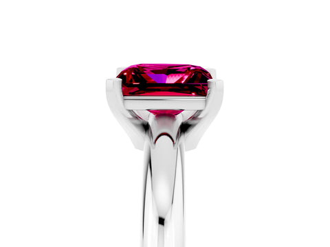 White gold Princess Cut Garnet Solitaire Engagement Ring with Round Band and Four-Prong Setting_5