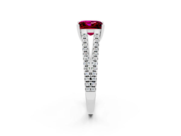 White gold Princess Cut Garnet Solitaire Engagement Ring with Split Shank Pavé Band