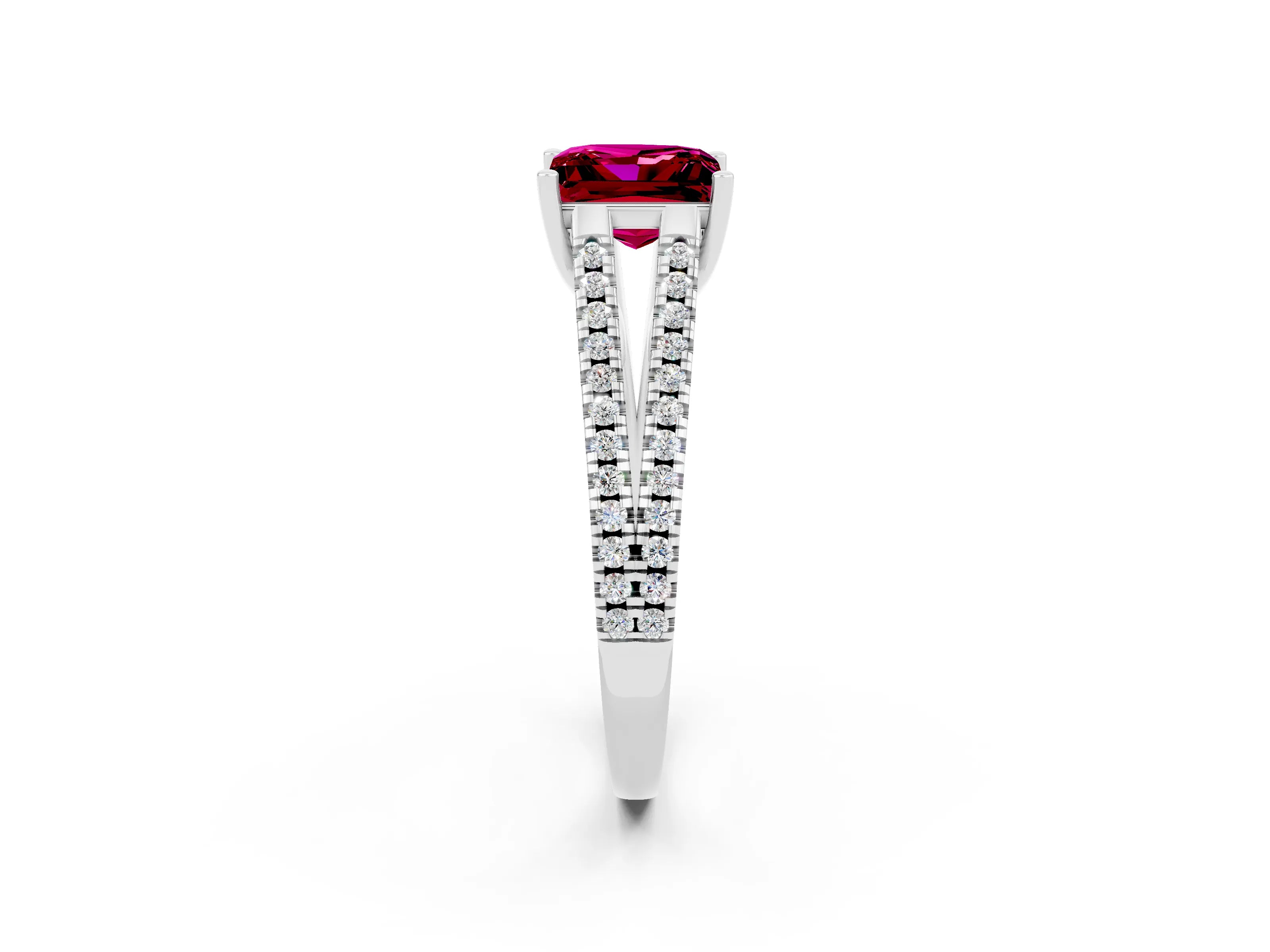 White gold Princess Cut Garnet Solitaire Engagement Ring with Split Shank Pavé Band_2