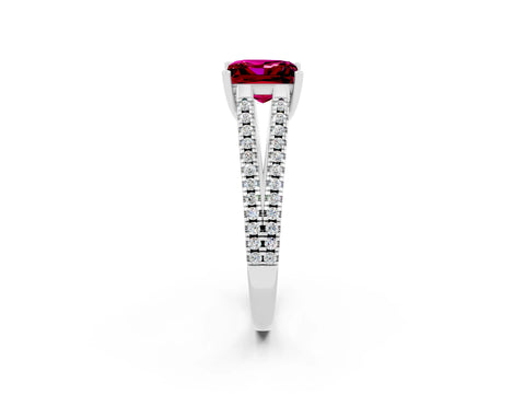 White gold Princess Cut Garnet Solitaire Engagement Ring with Split Shank Pavé Band_2