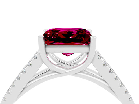 White gold Princess Cut Garnet Solitaire Engagement Ring with Split Shank Pavé Band_4