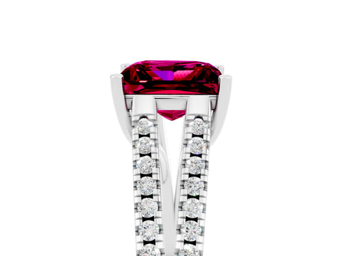 White gold Princess Cut Garnet Solitaire Engagement Ring with Split Shank Pavé Band_5