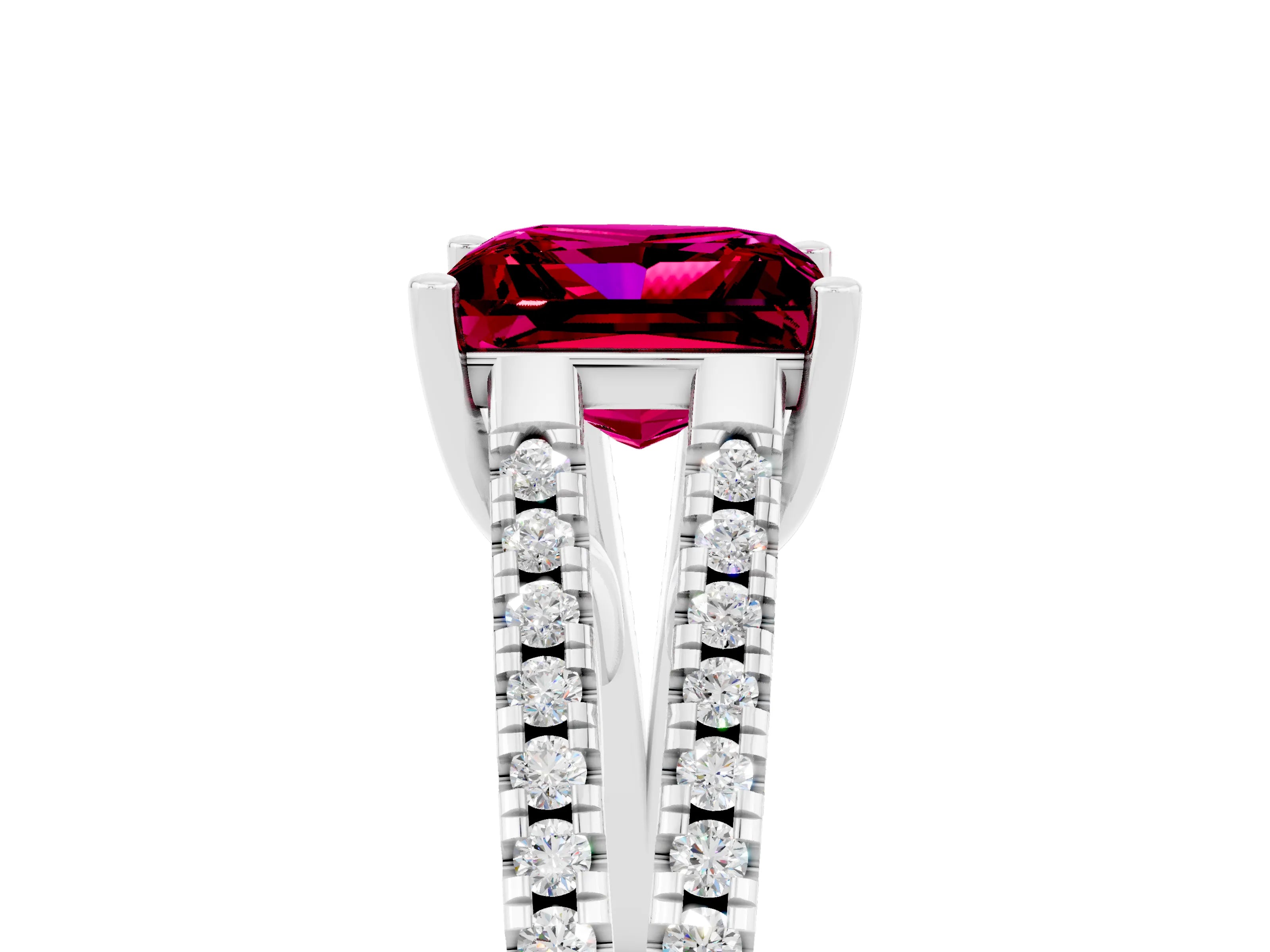White gold Princess Cut Garnet Solitaire Engagement Ring with Split Shank Pavé Band_5