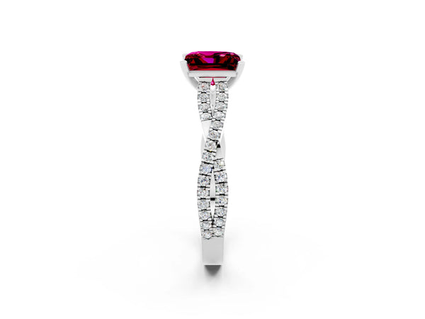 Platinum Princess Cut Garnet Solitaire Engagement Ring with Twisted Pavé Band and Four-Prong Setting