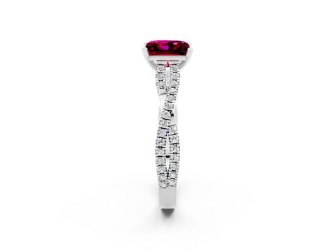 White gold Princess Cut Garnet Solitaire Engagement Ring with Twisted Pavé Band and Four-Prong Setting_14