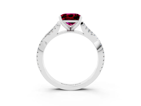 White gold Princess Cut Garnet Solitaire Engagement Ring with Twisted Pavé Band and Four-Prong Setting_15