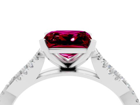 White gold Princess Cut Garnet Solitaire Engagement Ring with Twisted Pavé Band and Four-Prong Setting_16