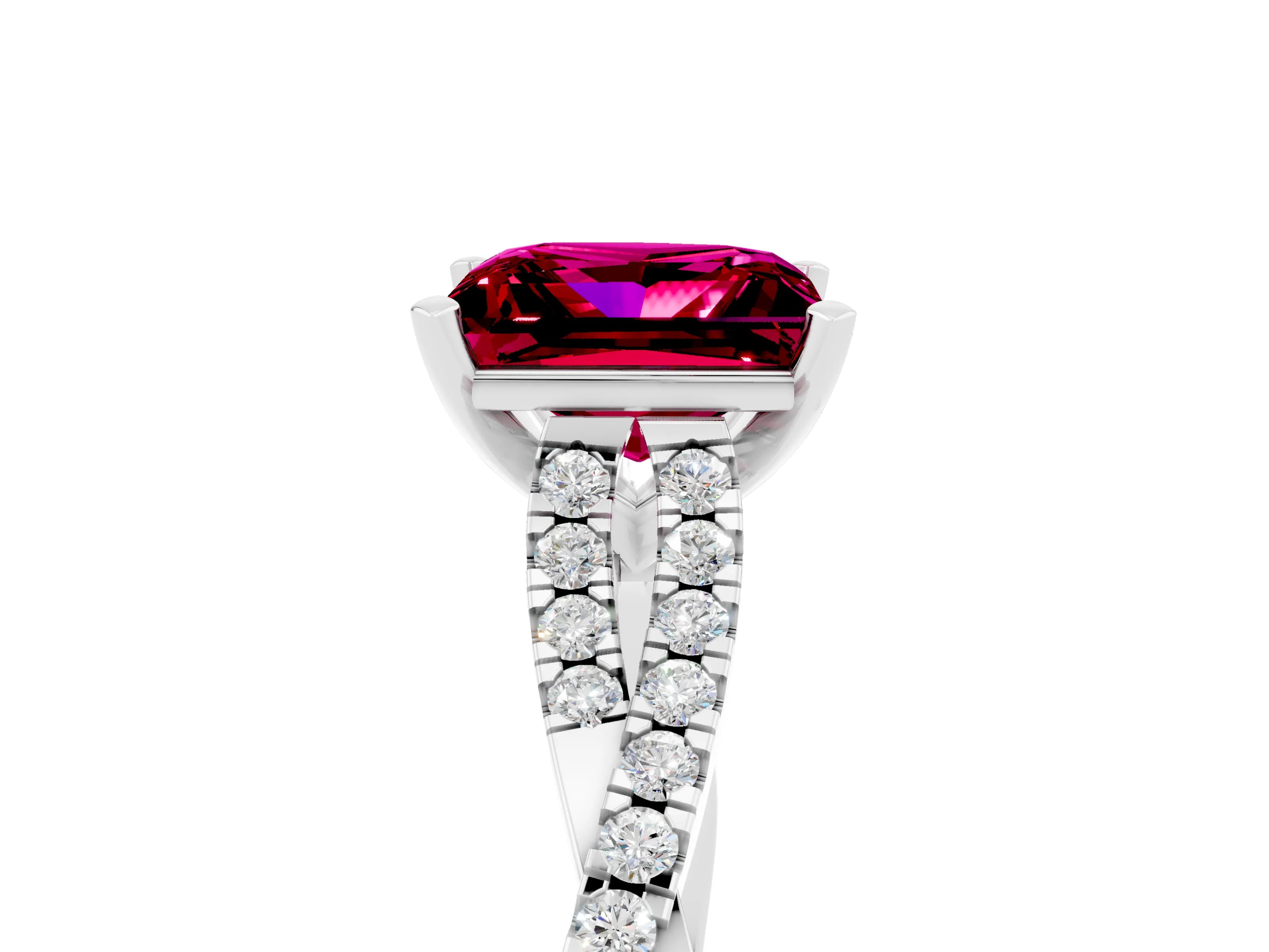 White gold Princess Cut Garnet Solitaire Engagement Ring with Twisted Pavé Band and Four-Prong Setting_17