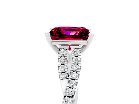 White gold Princess Cut Garnet Solitaire Engagement Ring with Twisted Pavé Band and Four-Prong Setting_17
