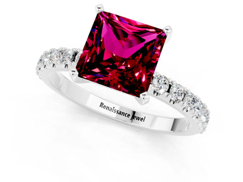White gold Princess Cut Garnet Solitaire Pavé Band with Four-Prong Setting_1