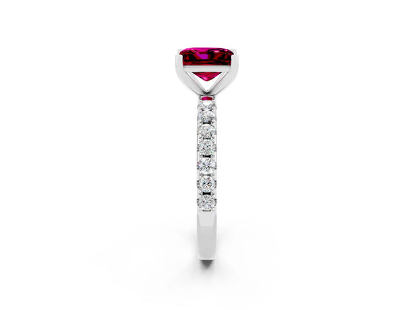Silver Princess Cut Garnet Solitaire Pavé Band with Four-Prong Setting