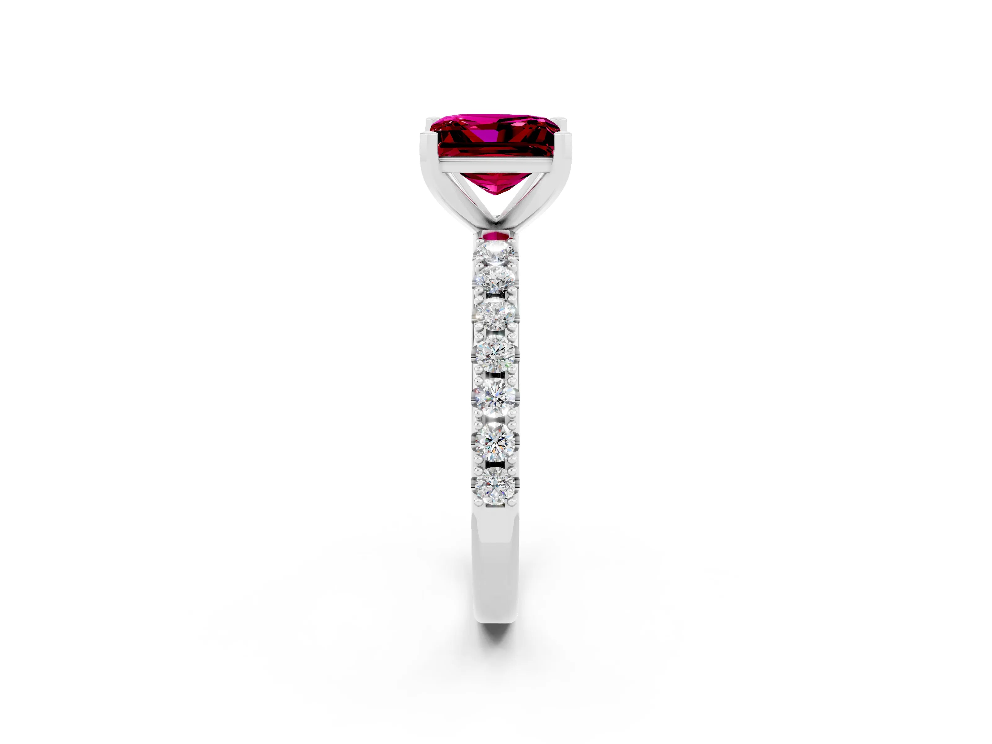 White gold Princess Cut Garnet Solitaire Pavé Band with Four-Prong Setting_2