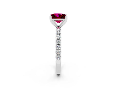 White gold Princess Cut Garnet Solitaire Pavé Band with Four-Prong Setting_2