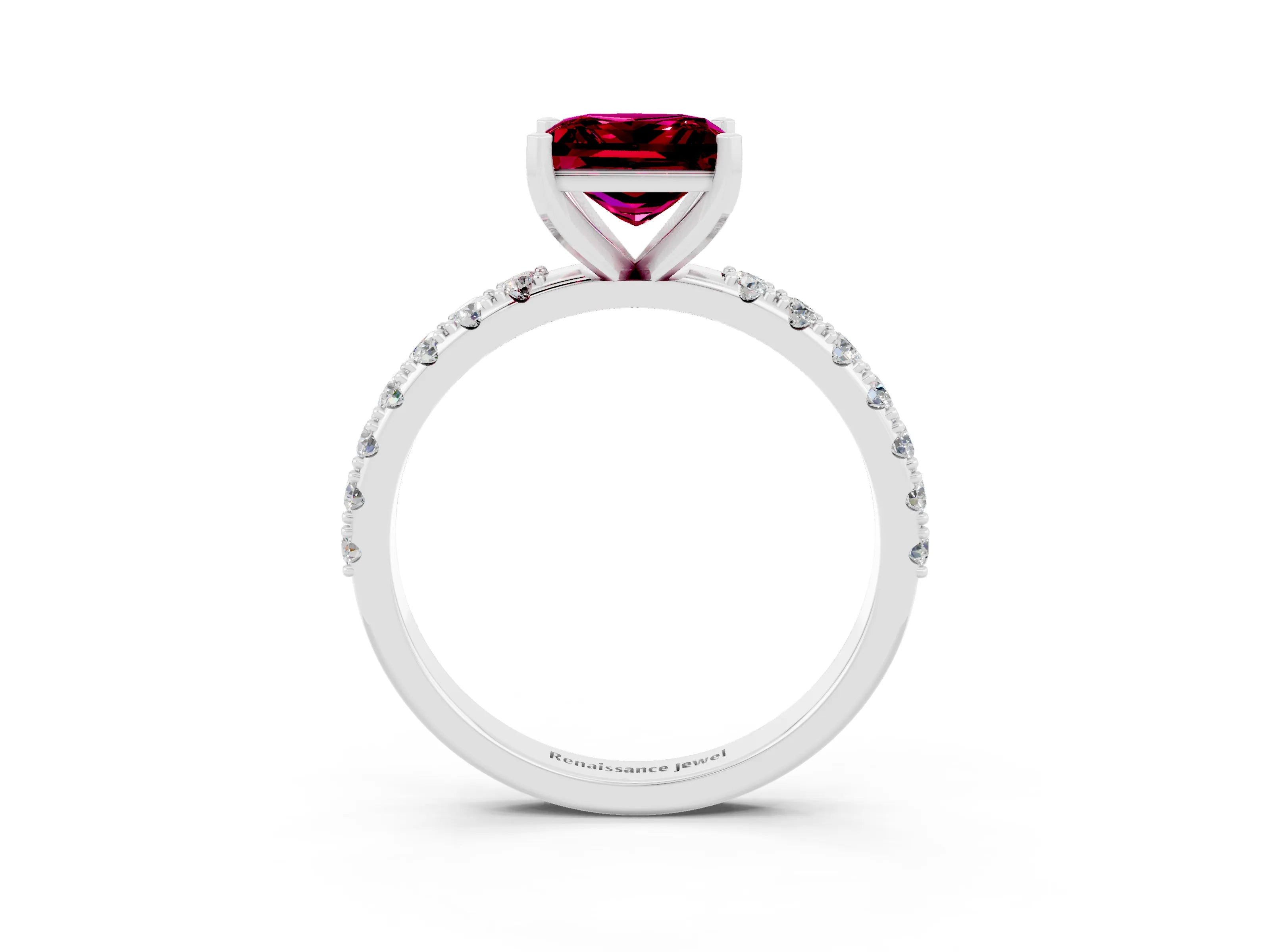 White gold Princess Cut Garnet Solitaire Pavé Band with Four-Prong Setting_3