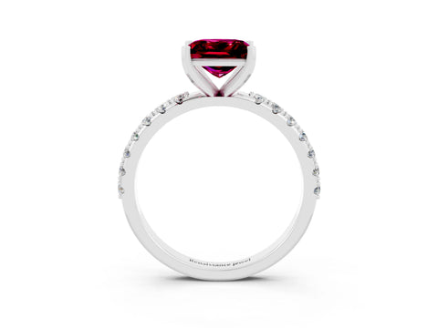 White gold Princess Cut Garnet Solitaire Pavé Band with Four-Prong Setting_3