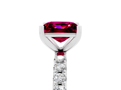 White gold Princess Cut Garnet Solitaire Pavé Band with Four-Prong Setting_5