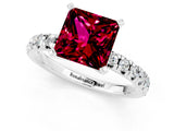White gold Princess Cut Garnet Solitaire Pavé Engagement Ring with Round Band and Prong Setting_13