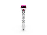 White gold Princess Cut Garnet Solitaire Pavé Engagement Ring with Round Band and Prong Setting_14