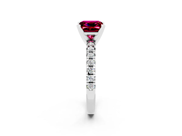 Silver Princess Cut Garnet Solitaire Pavé Engagement Ring with Round Band and Prong Setting