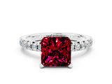 White gold Princess Cut Garnet Solitaire Pavé Engagement Ring with Round Band and Prong Setting_79