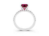 White gold Princess Cut Garnet Solitaire Pavé Engagement Ring with Round Band and Prong Setting_82