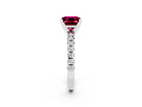 White gold Princess Cut Garnet Solitaire Pavé Engagement Ring with Round Band and Prong Setting_92
