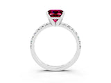 White gold Princess Cut Garnet Solitaire Pavé Engagement Ring with Round Band and Prong Setting_93