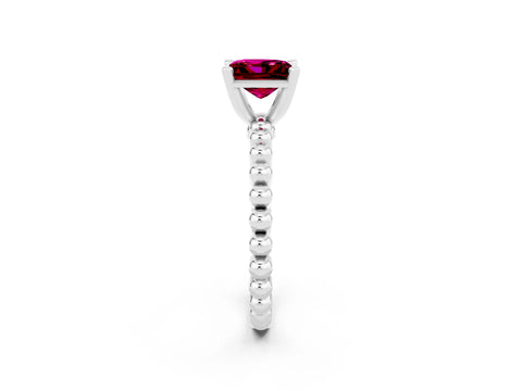White gold Princess Cut Garnet Solitaire Ring with Beaded Band and Prong Setting_14