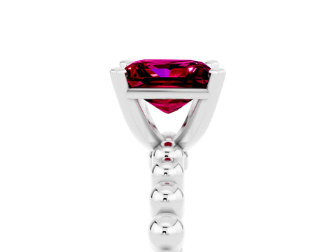 White gold Princess Cut Garnet Solitaire Ring with Beaded Band and Prong Setting_29
