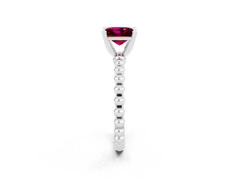 White gold Princess Cut Garnet Solitaire Ring with Beaded Band and Prong Setting_38