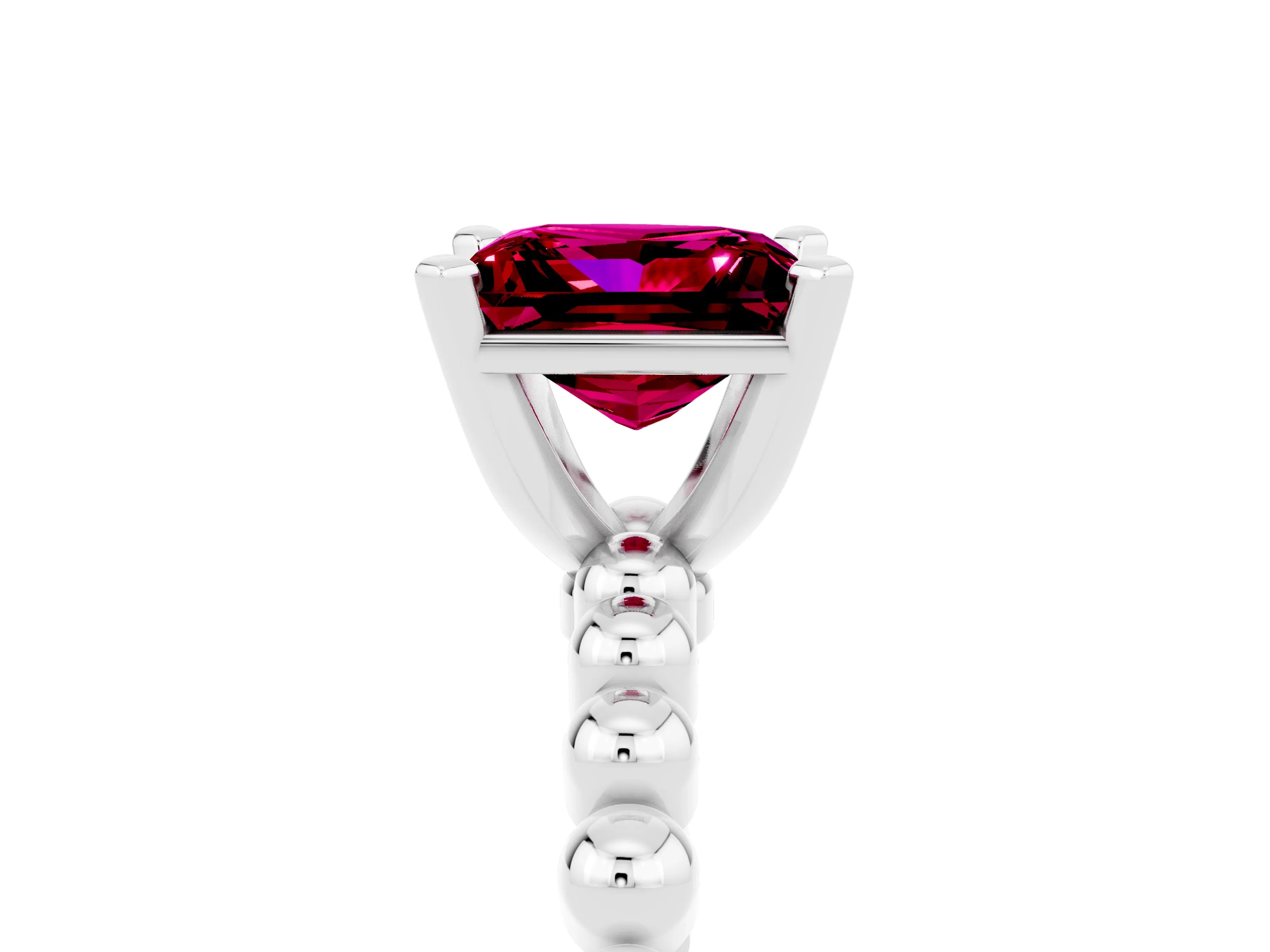White gold Princess Cut Garnet Solitaire Ring with Beaded Band and Prong Setting_41