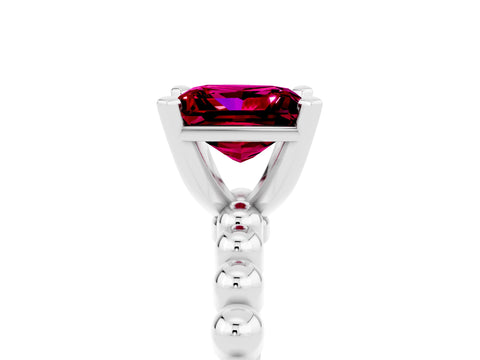 White gold Princess Cut Garnet Solitaire Ring with Beaded Band and Prong Setting_41