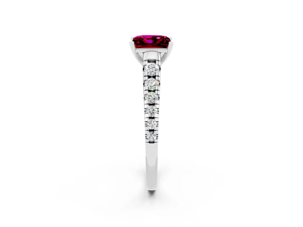Platinum Princess Cut Garnet Cathedral Solitaire Ring with Round  Pavé Band