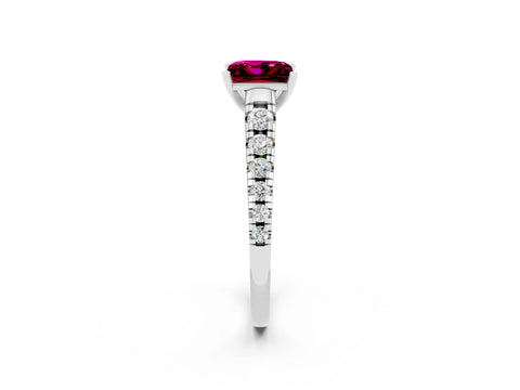 White gold Princess Cut Garnet Solitaire Ring with Cathedral Setting and Pavé Band_2
