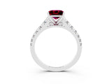 White gold Princess Cut Garnet Solitaire Ring with Cathedral Setting and Pavé Band_3
