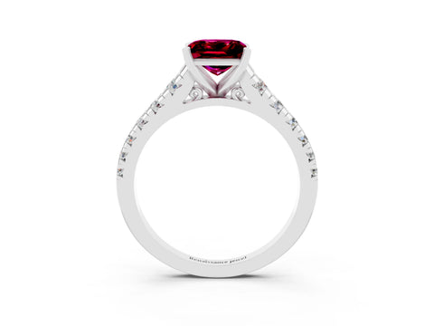 White gold Princess Cut Garnet Solitaire Ring with Cathedral Setting and Pavé Band_3