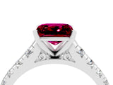 White gold Princess Cut Garnet Solitaire Ring with Cathedral Setting and Pavé Band_4