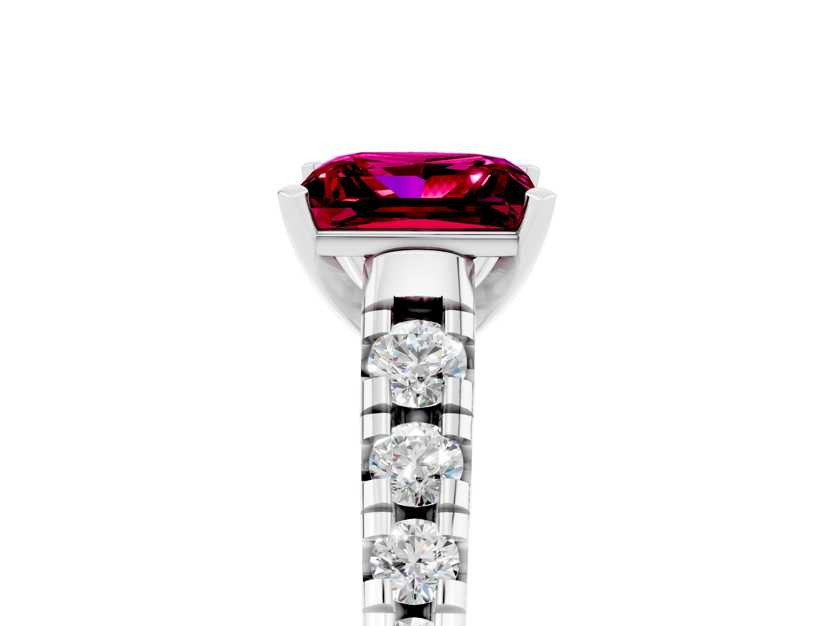 White gold Princess Cut Garnet Solitaire Ring with Cathedral Setting and Pavé Band_5