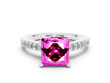 White gold Princess Cut Garnet Solitaire Ring with Crossover Gallery and Round  Pavé Band_12