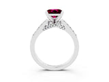 White gold Princess Cut Garnet Solitaire Ring with Crossover Gallery and Round  Pavé Band_15