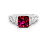 White gold Princess Cut Garnet Solitaire Ring with Filigree Band and Four-Prong Setting_24