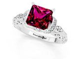 White gold Princess Cut Garnet Solitaire Ring with Filigree Band and Four-Prong Setting_25